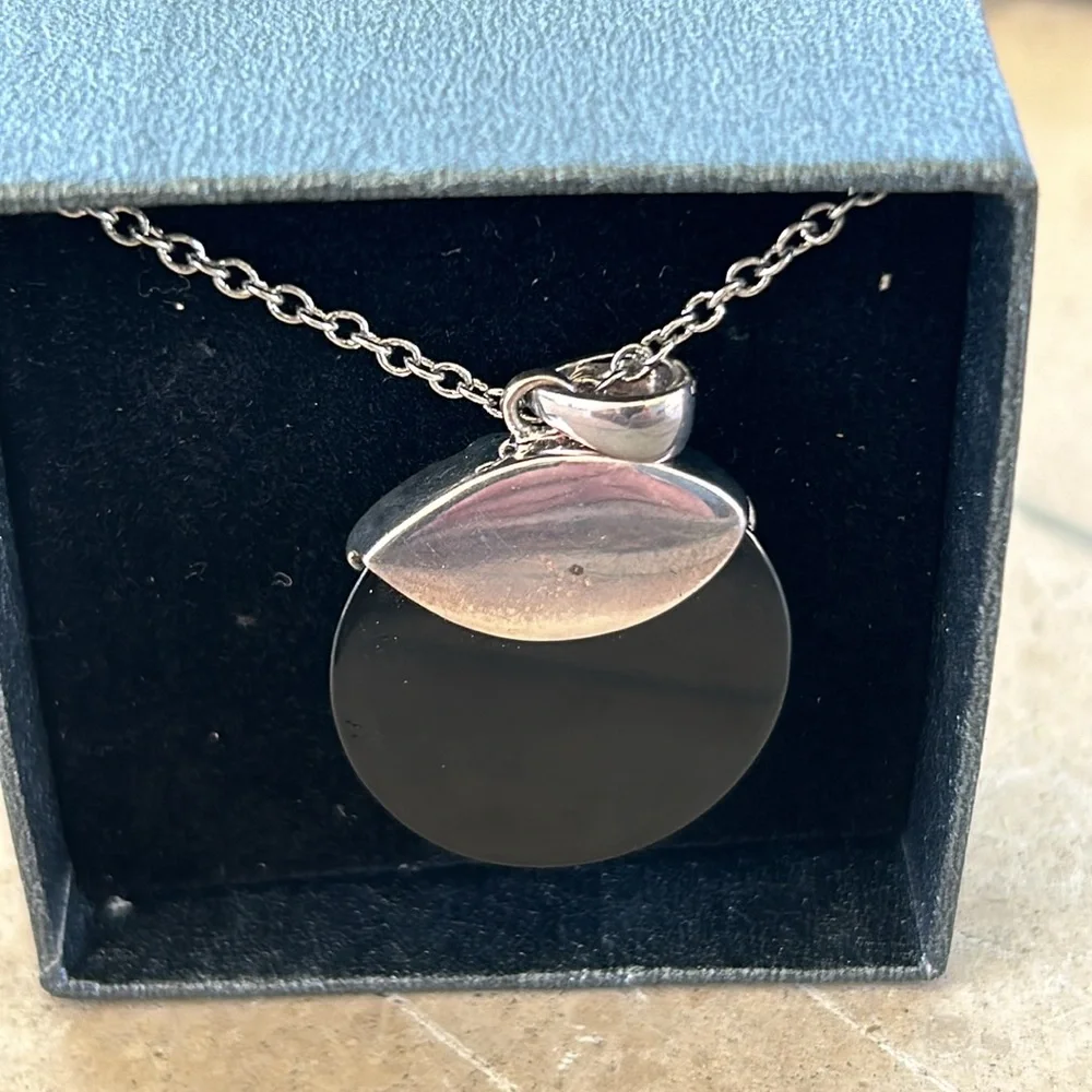 Black Onyx, Marcasite, Sterling Silver Pendant Made in Thailand.